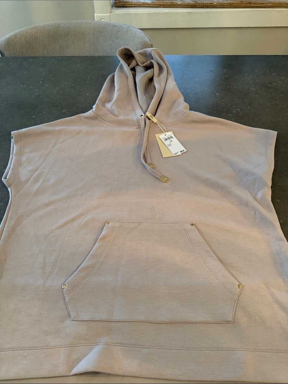 Elie Tahari Soft Beige Sleeveless Hooded Sweatshirt